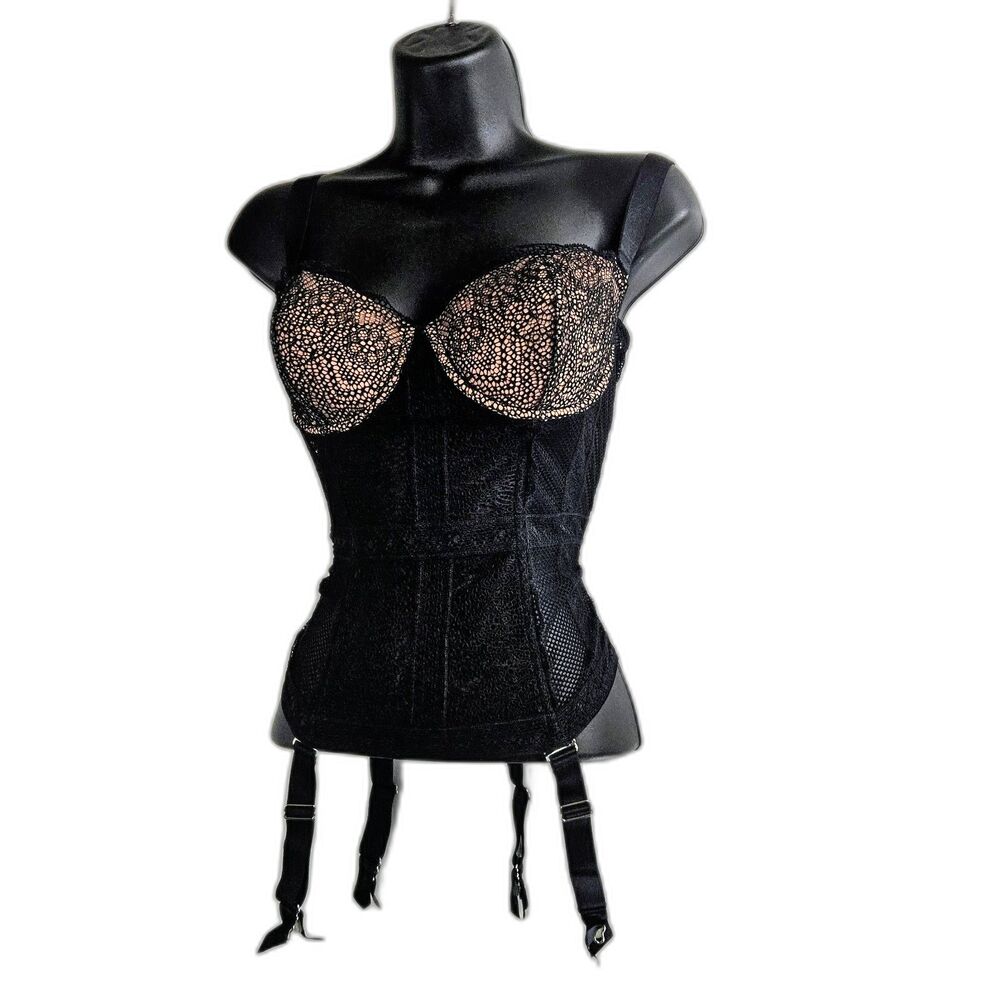 New Victoria's Secret Bustier 34C Lacy Lingerie with Garter Straps Stretch Lace